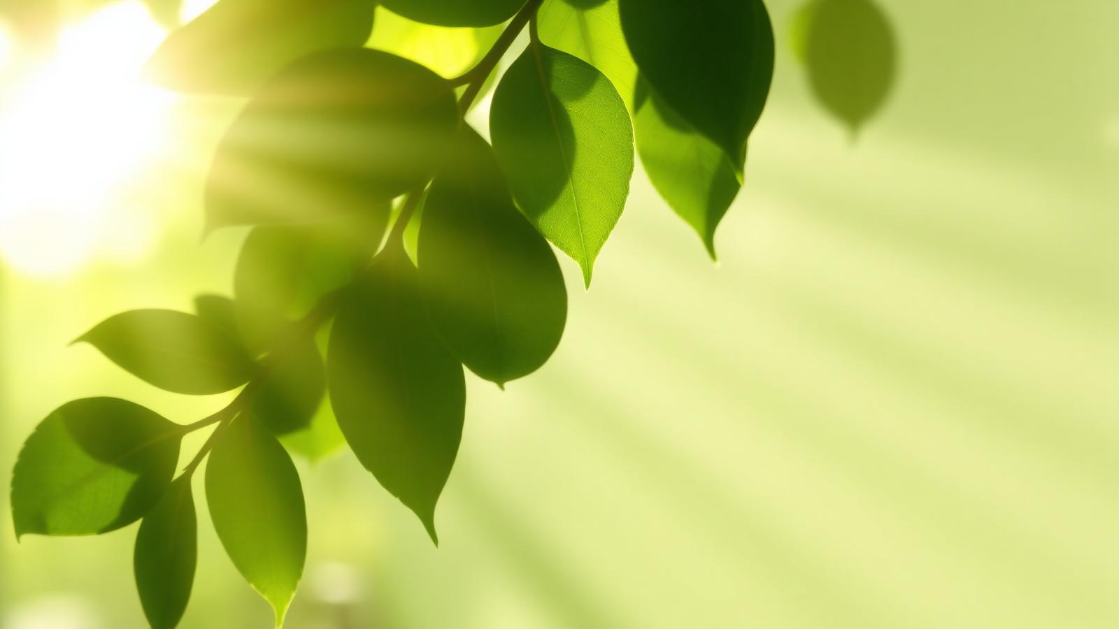 Soft healing green leaves with morning light